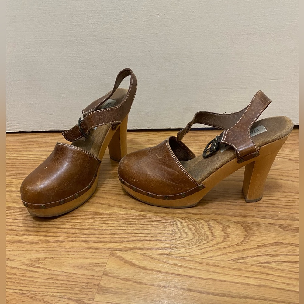 Steve Madden Leather and Wood Platform Heels